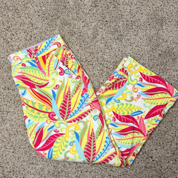 Tommy Hilfiger Y2K Tropical Floral Leaf Print Cropped Pants Multi-Color Size 10 - Picture 13 of 16